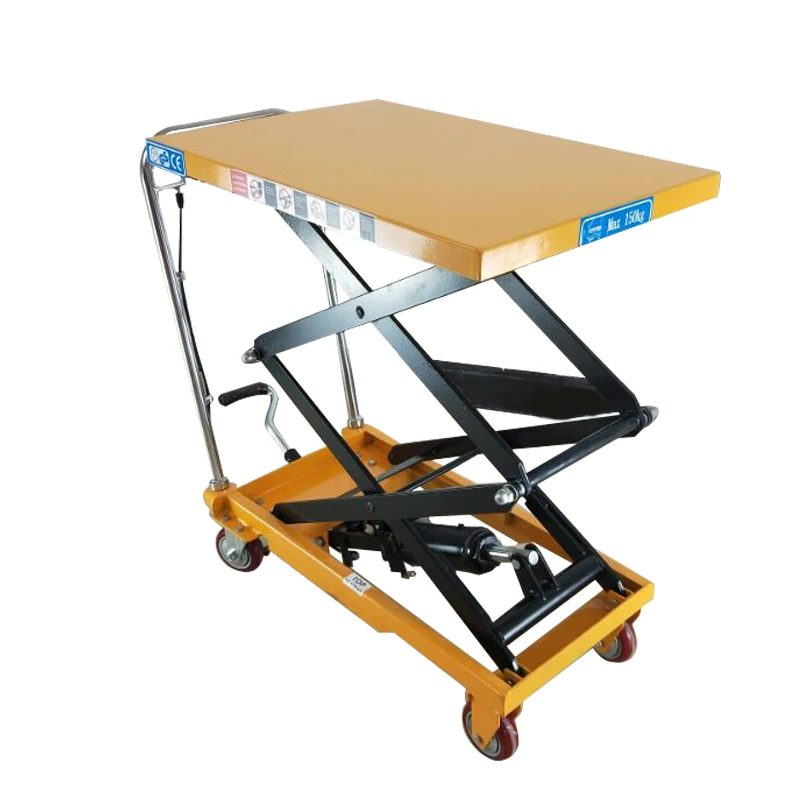 Steel hydraulic double scissor screw lift table cart for food industry