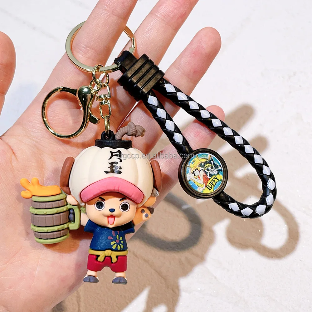 20 design Japanese Anime One Pieces key chian used for claw machine doll factory wholesale 3d pvc rubber Luffy key chain