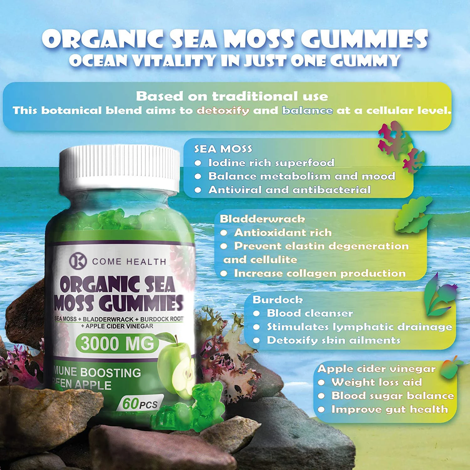 Natural Organic Sea Moss Gummies Bears OEM Healthcare Supplements Seamoss Gummy