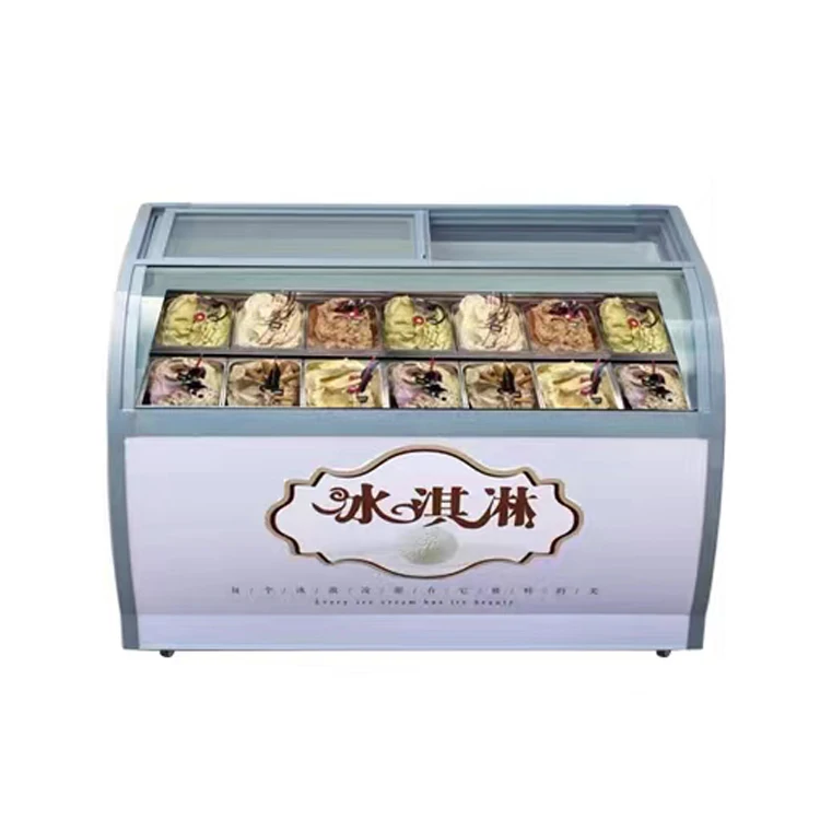 Commercial Thick-Cut Fried Yogurt Ice Cream Display Cabinet Barreled Basin with Glass Door LED Lighting Cool Climate Type Cooler