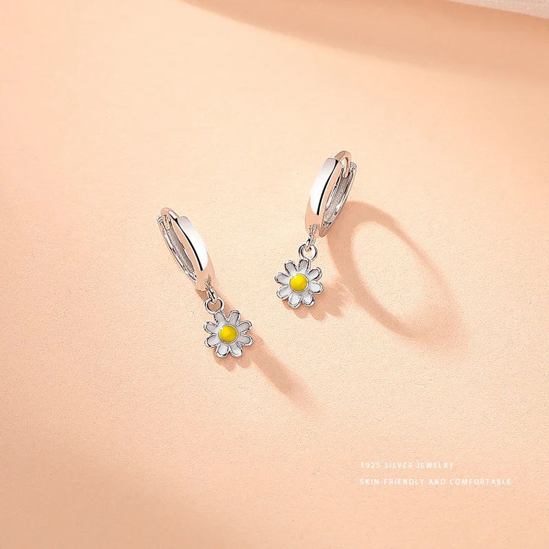 wholesale fashion High quality jewelry 925 sterling silver Sunflower shape gold plated hoop earring jewelry for women