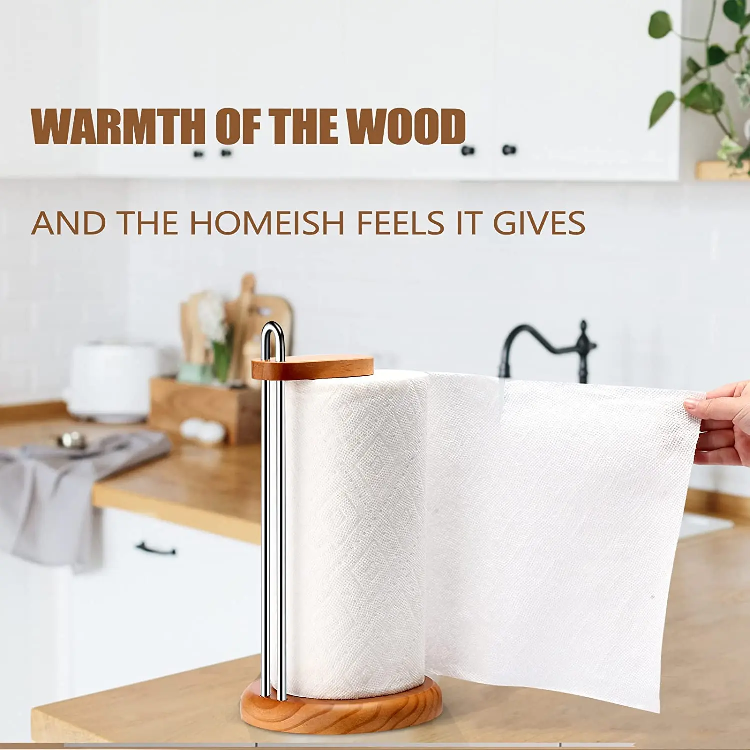 Simple assembly paper towel holder kitchen tissue roll holder suitable for various size bathroom paper holder wood