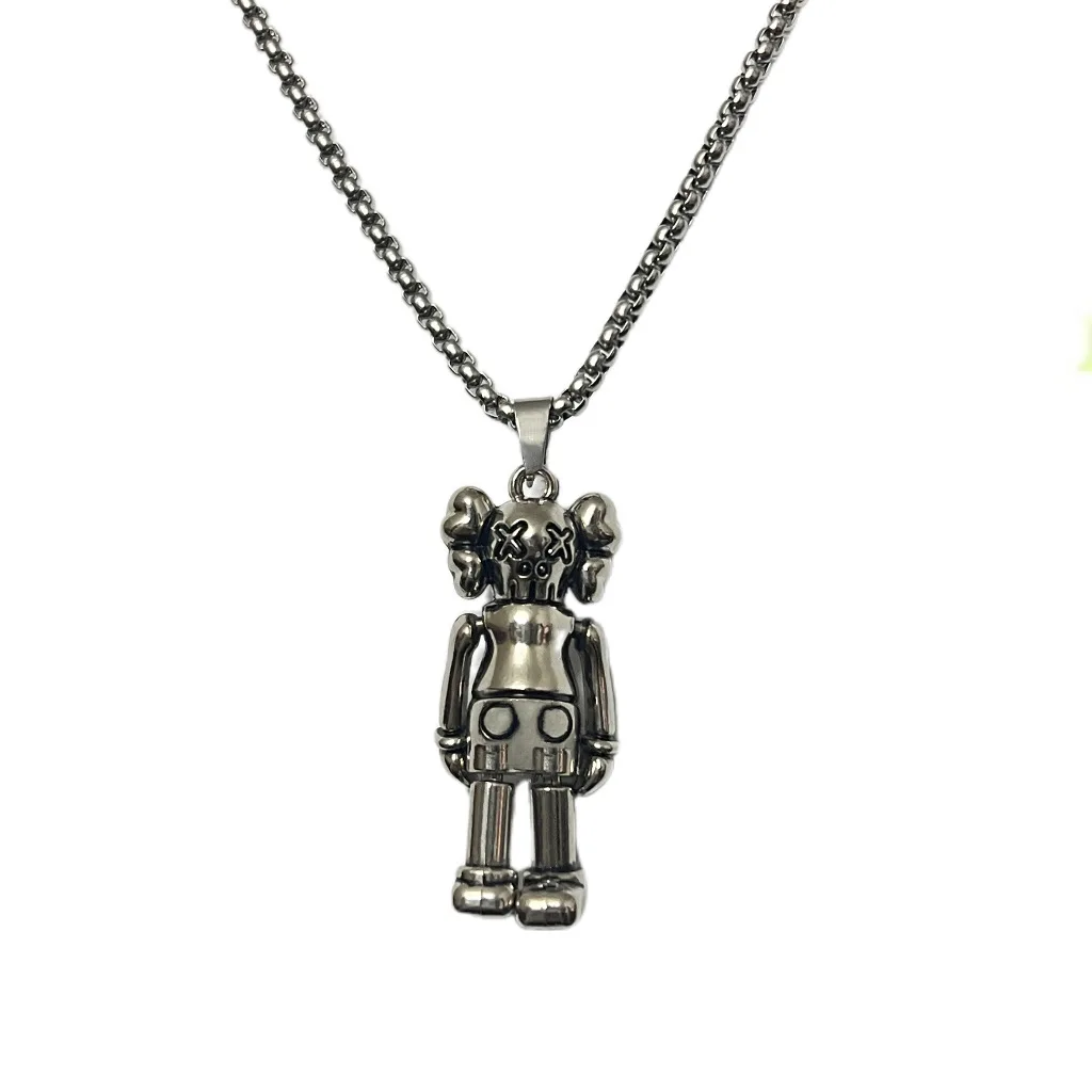 Custom Logo Silver Unisex Necklace Bear Ball-Jointed Pendant Stainless Steel Chain Trendy Alloy Party Casual Gift Accessories