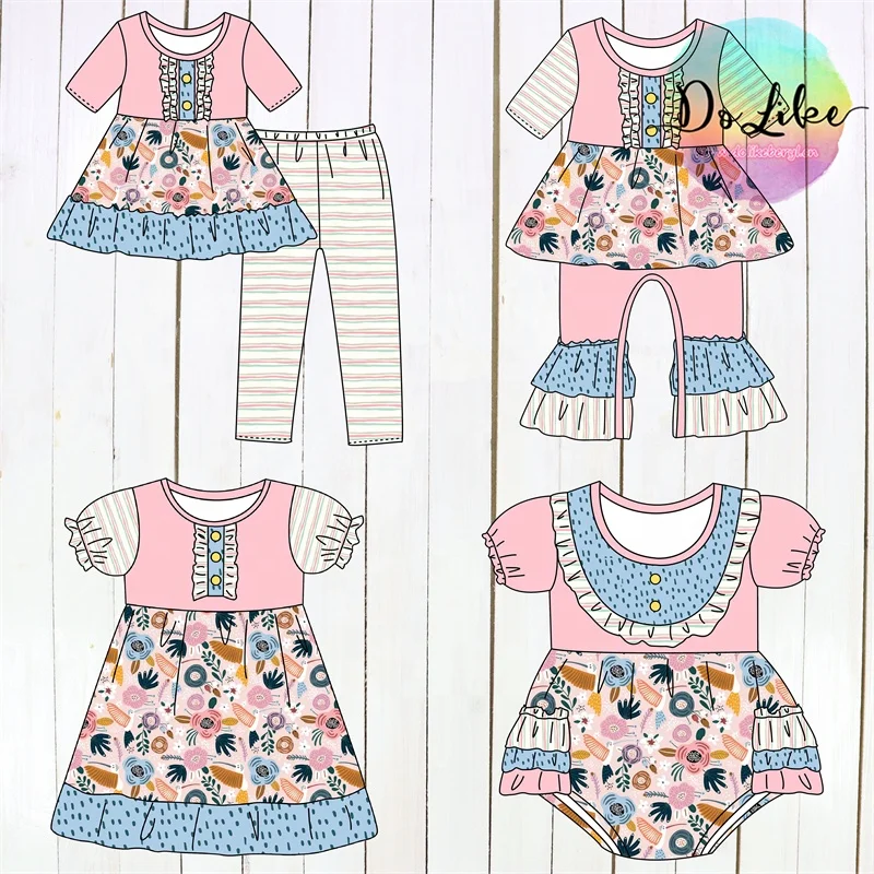 Summer kids clothing sunflower baby girl dress girls fancy dress with bow