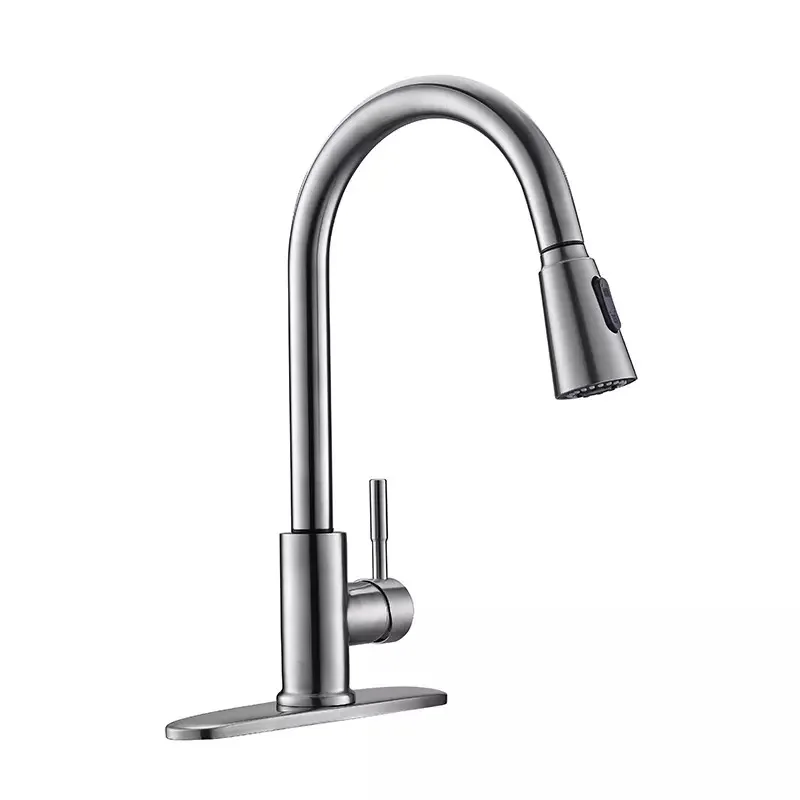 Hot Sale Stainless Steel Pull Out Pull Down Spray Hand Touch Sensor Kitchen Faucet With Cover Plate