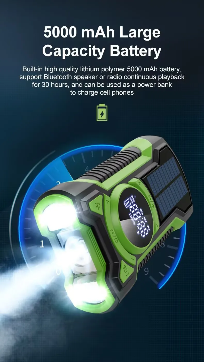 New Portable Solar Radio Am/Fm/Wb 5000Mah Hand Crank Emergency Radio with Bluetooth Speaker Power Bank