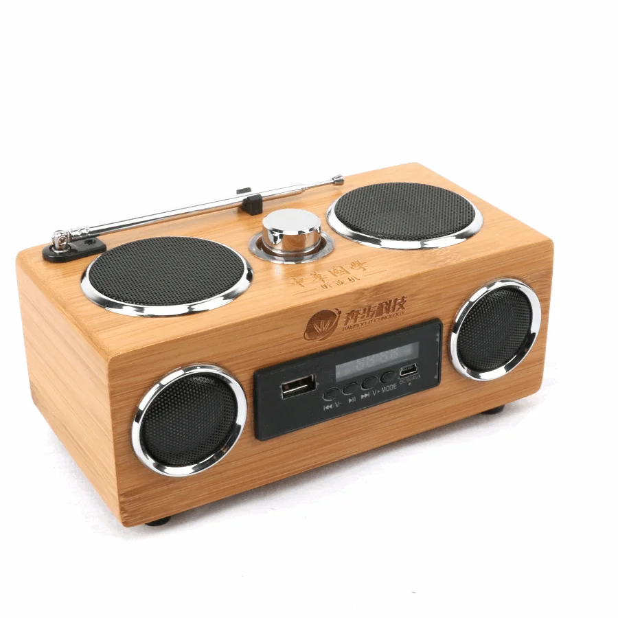 Mini Wood Bamboo Speaker Rechargeable Bluetooth BT Portable Wireless Blue Tooth Speaker Loudspeaker Sound Box with FM Radio