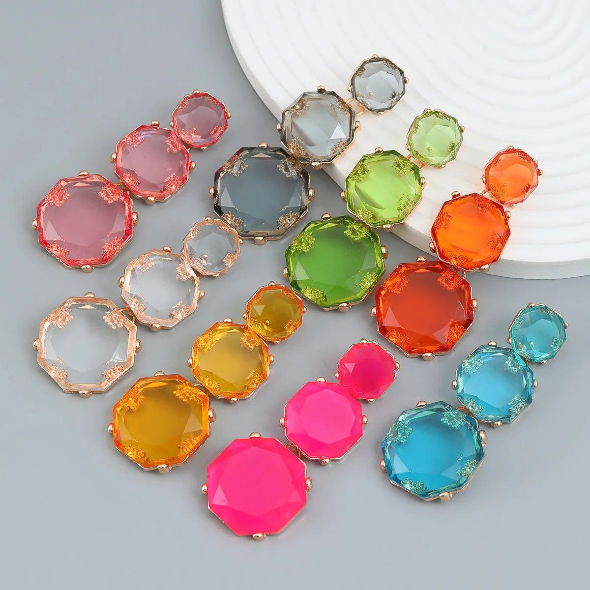 Earrings alloy resin earrings Female octagon geometric long exaggerated party accessories wholesale