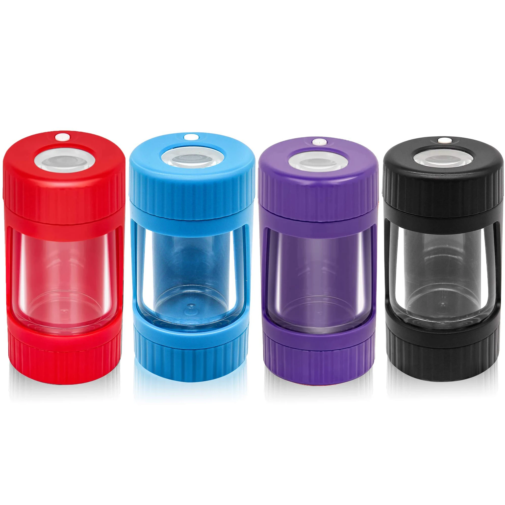 Glow In The Dark Herb Grinder Child Proof Airtight Mag Glass Jar Led Plastic Bottle Stash Magnifier Plastic Grinder Jar