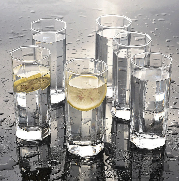Factory Wholesale DIY Cold Drinks Octagonal Glass Cup Transparent Plain 9OZ Highball Drinking Glassware Juice Beverage Tumbler