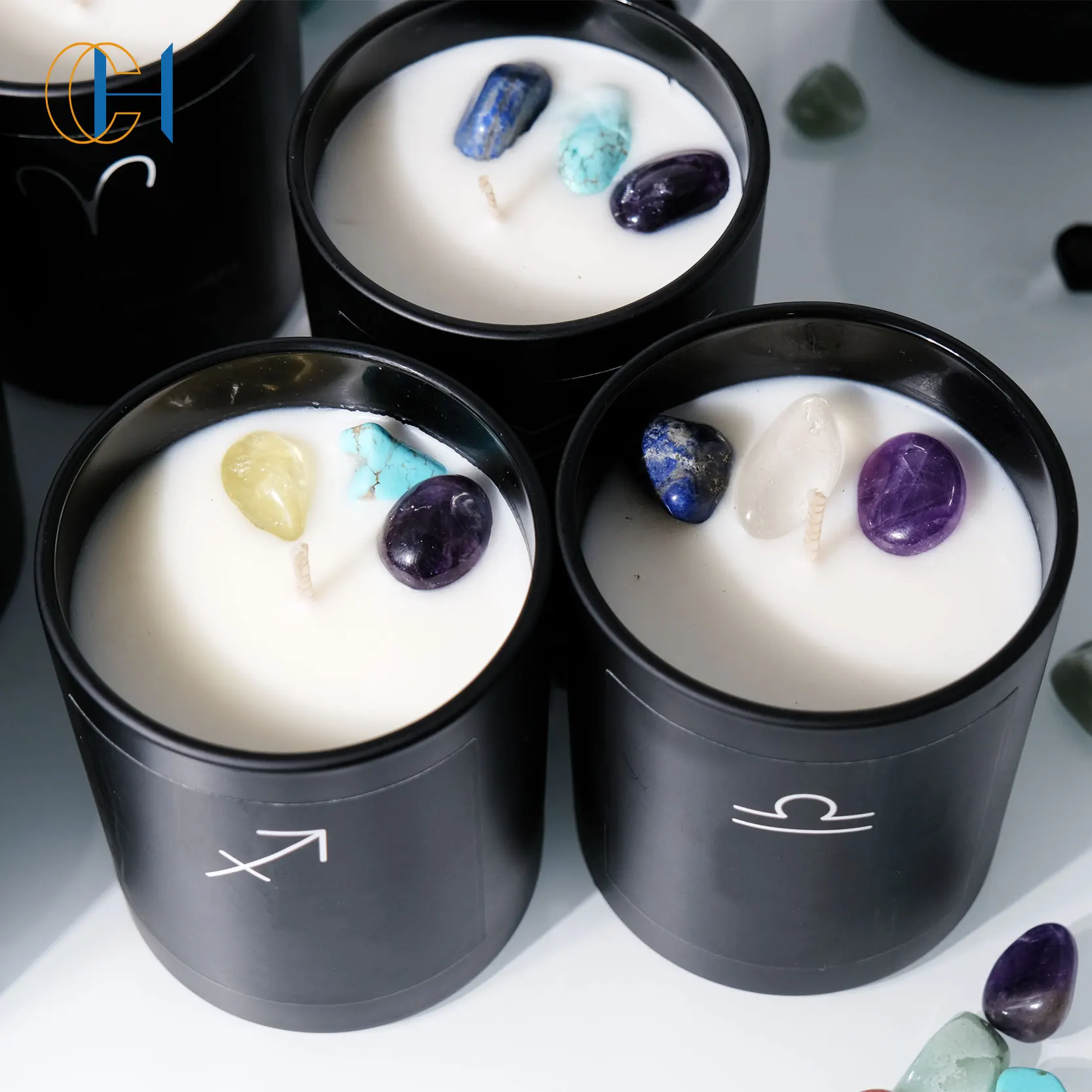 Custom Logo Black Constellation Candle Holder Matte Black Color Empty Container Wide Mouth Glass 12 Zodiac Candle Jar