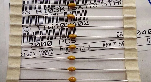 A103K15X7RF5TAA  Axial  Multilayer Ceramic Capacitors MLCC - Leaded Axial 0.01uF 50v 10NF 10000pF  103K  X7R +/-10%