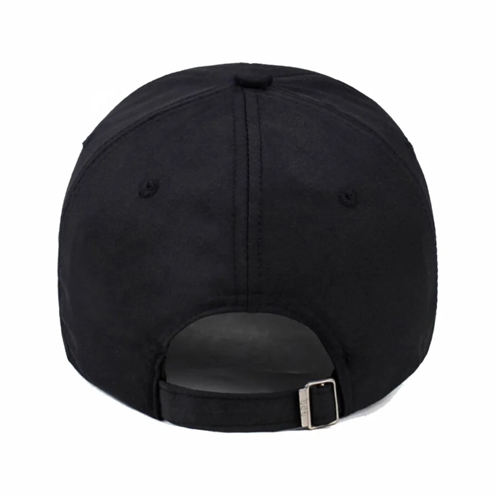 custom 58cm adjustable size black color cotton fabric classic sandwich brim baseball caps with quality leather patch logo