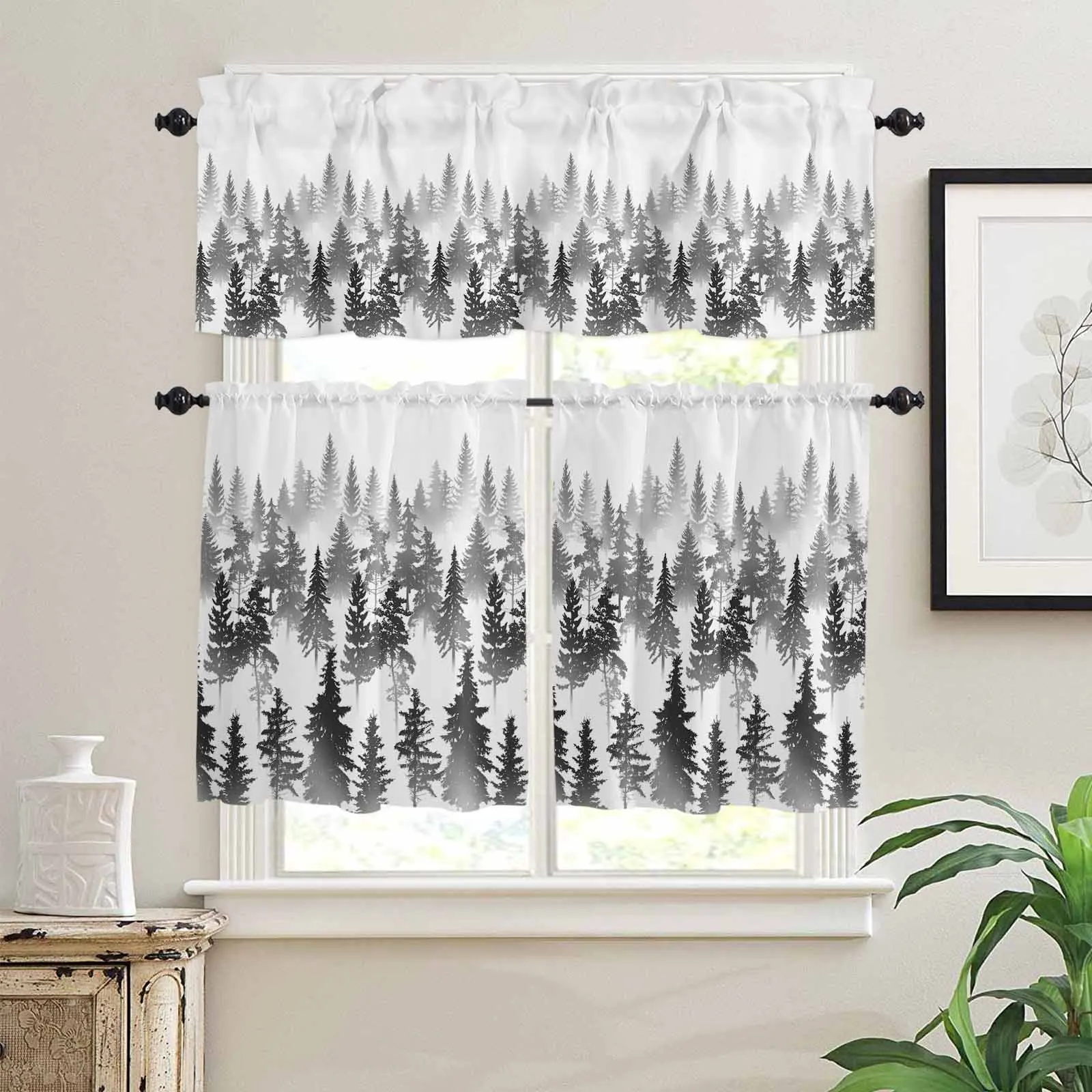 Wholesale Nature Misty Mountain Forest Rod Pocket Valance Tier Curtain Window Drapes for Living Room Bedroom