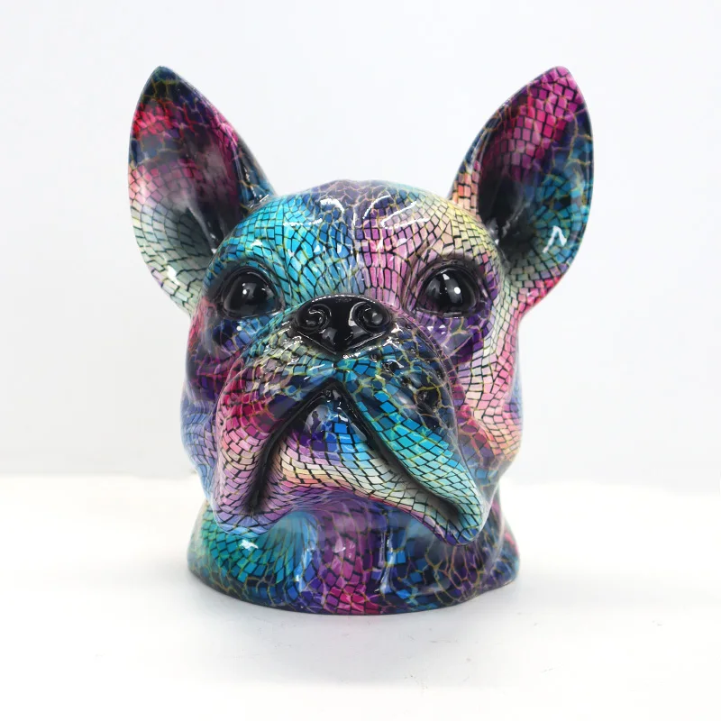 Creative Sculpture Resin Animal Art Bulldog Head Statue Home Decor