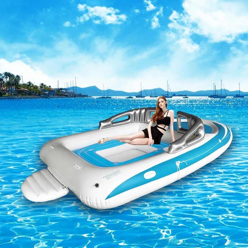 Factory Stock Pvc Party Floating Island Inflatable Drifting Boat Newest Inflatable Water Party Boat