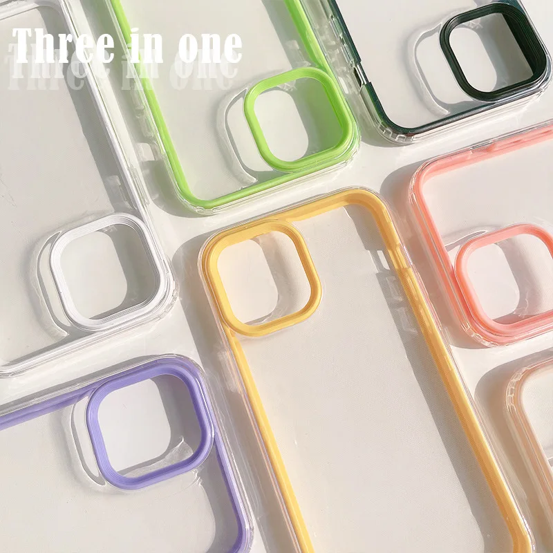 3 in 1 Clear Case Colored Edges and Clear Back Phone Case for Iphone 11 12 13 Pro Max