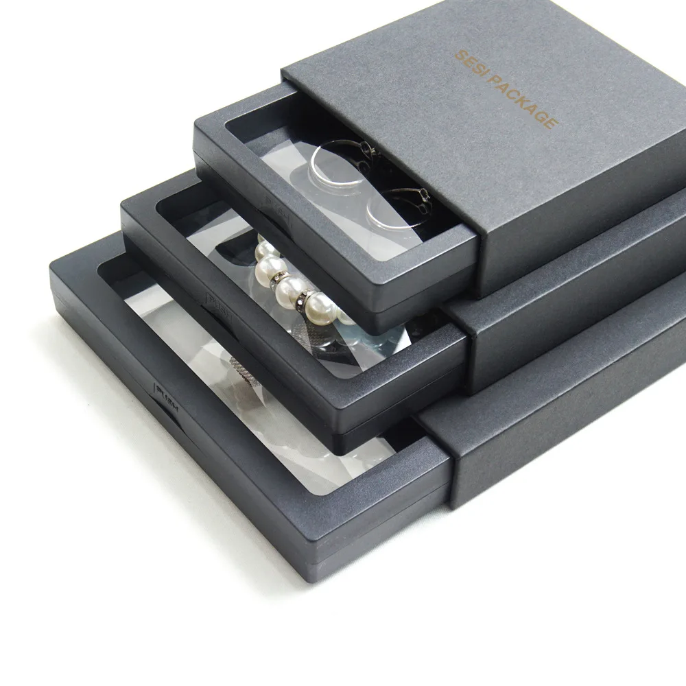 Cheap Wholesale Transparent Pe Film Jewelry Box Storage Drawer Jewellery Package Paper Cardboard Floating Jewelry Box