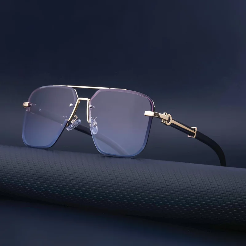 2023 Vintage Square Half Frame Sun Glasses Luxury Brand For Men Sunglasses