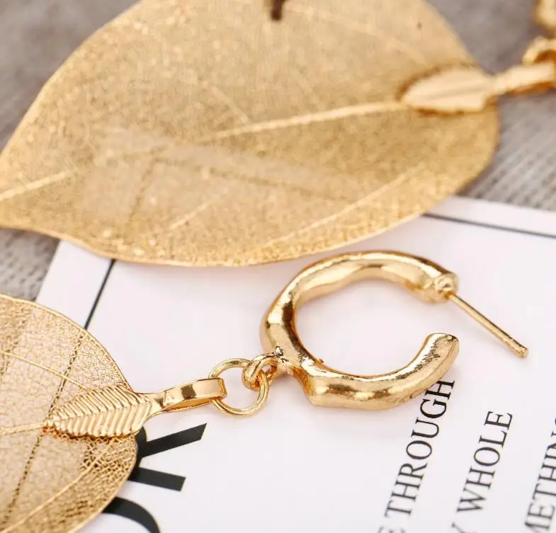 wholesale latest fashion dangle earrings gold plated earrings leaf drop hoop earrings for women statement jewelry