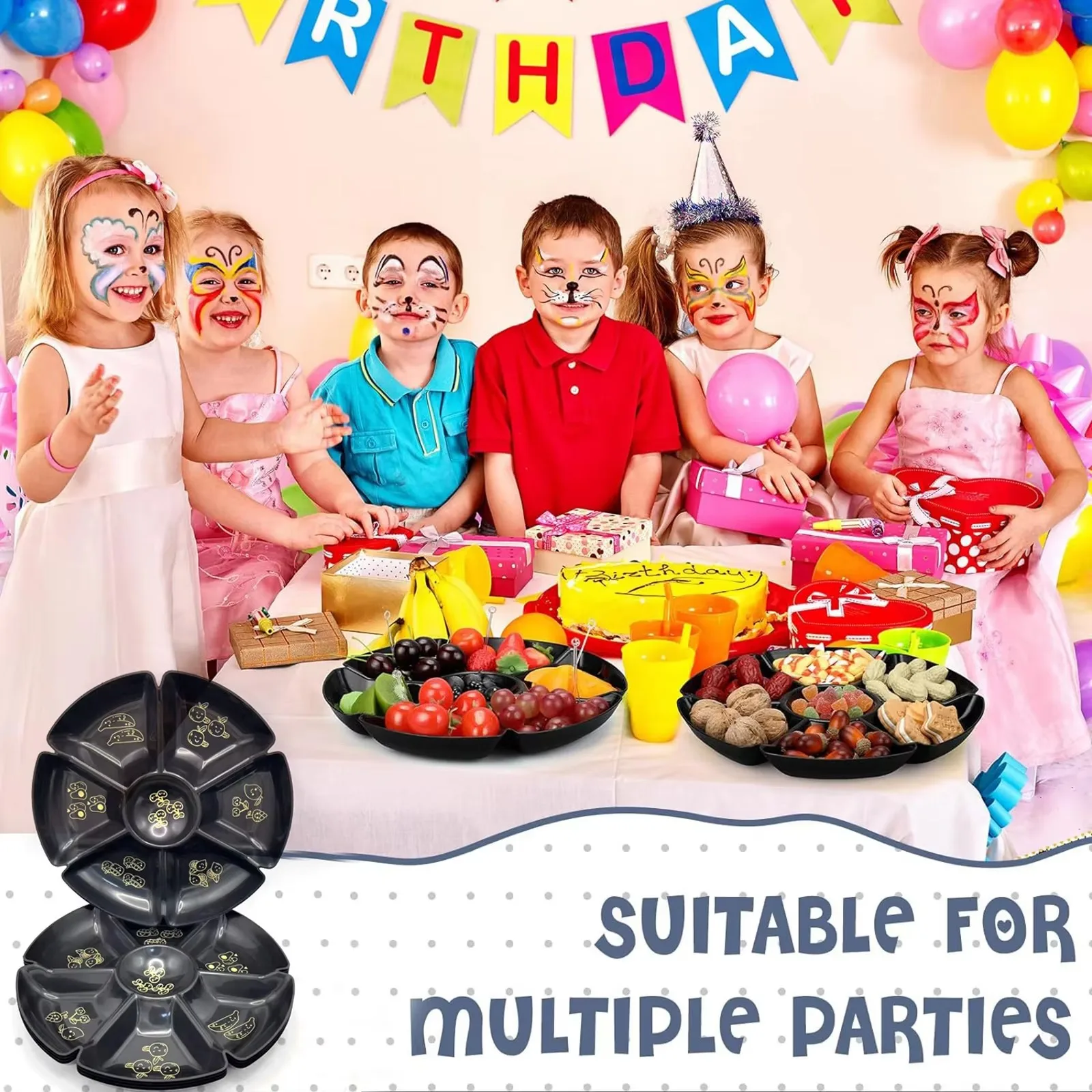 Divided Snack Serving Tray Dried Fruit Tray Multifunctional Appetizer Platter Nut Candy Platter for Dessert Cakes Nuts