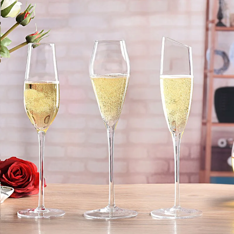 Custom Logo Long Stemmed Crystal Glass Toasting Flutes Elegant Long Stem Wedding Champagne Glassware For Anniversary Birthday