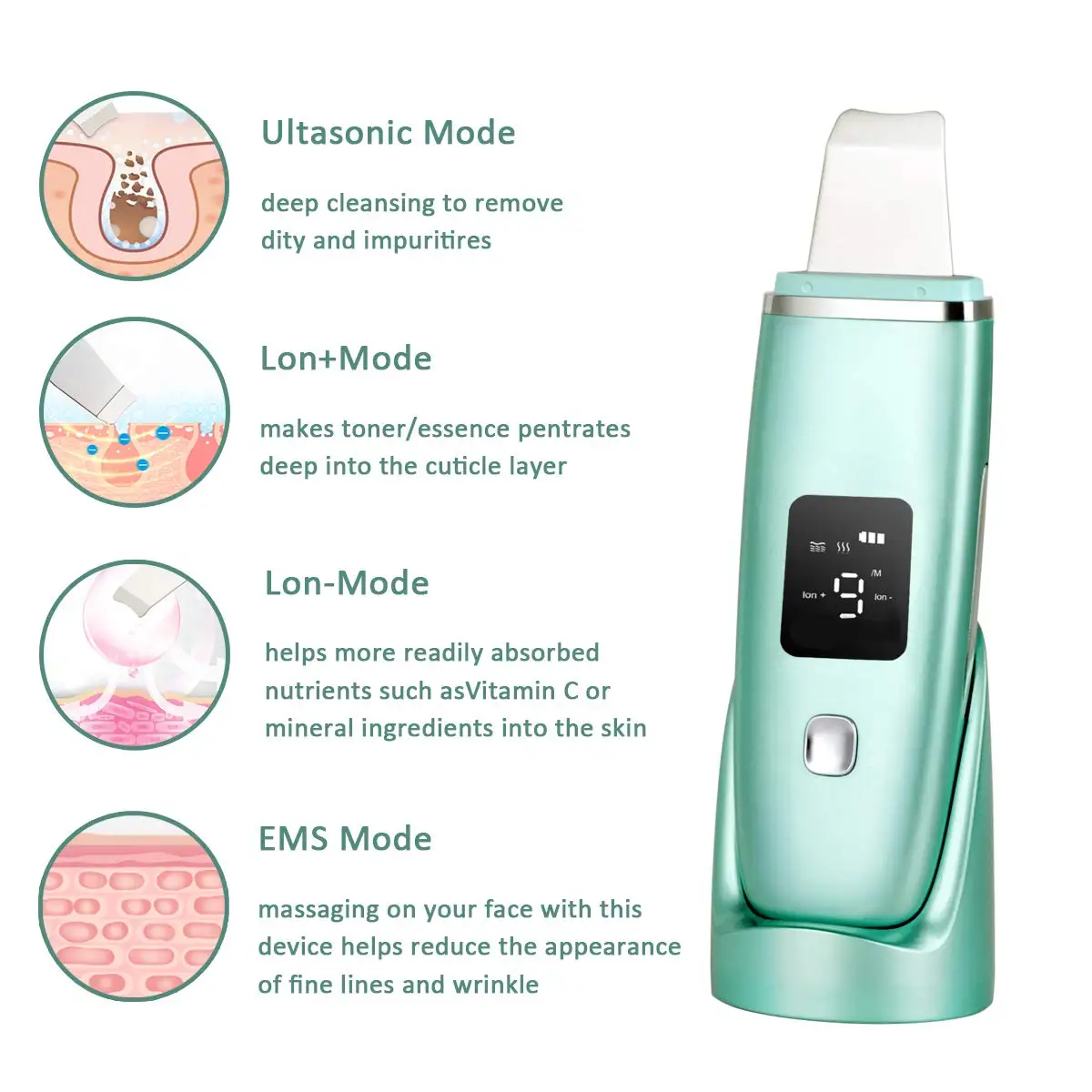 2022 Aifree Facial Pore Cleaning Spatula Sonic Blackhead Remover Face Ultrasonic Skin Scrubber