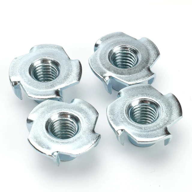 M3 M4 M5 Plain Stainless Steel Carbon Zinc Plated Galvanized Four Jaw Nut for Wood Furniture Industry