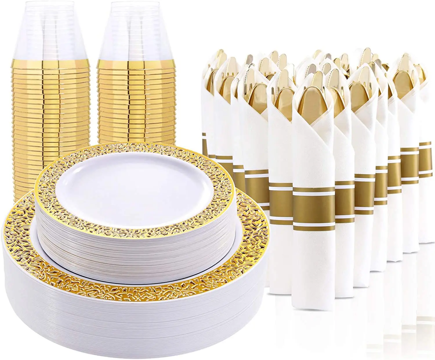Gold Plate Cutlery Set Cup Plate Tableware Cheap Custom Decal Porcelain Plates Set Party Plastic Tableware Bone China 150 Plasti