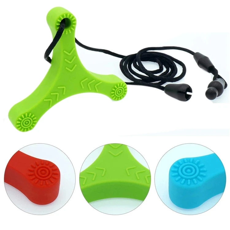 
Amazon Hot 7 Color Triangle Silicone Teether Darts Chewed Necklace for Autistic Children Baby Molar Sticks Baby Teether Necklace 