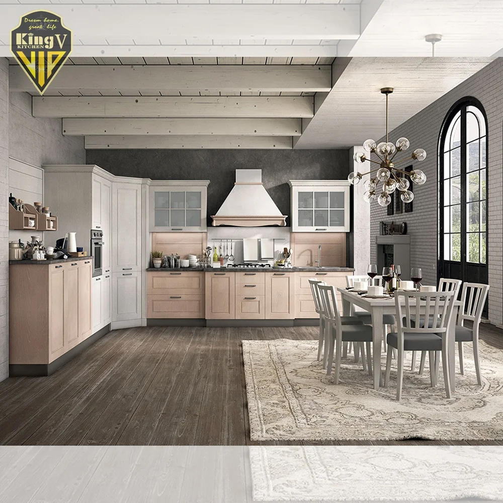 KINGV Simple style solid wood kitchen high-end custom marble desktop factory direct sales