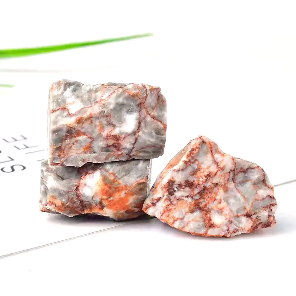 Natural rough red web stone wholesale high quality red line raw stone aromatherapy gem