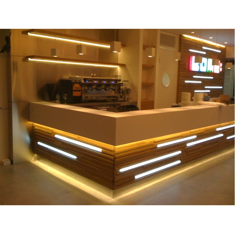 Black Stone Top Led Strip Bar Counter U Shape Design Cocktail Station Bar Table