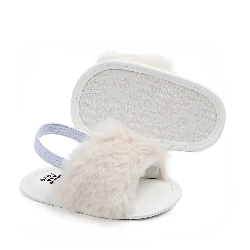 Fashion Cartoon Summer Baby Girls Plush Sandals Baby Fur Slippers Newborn Shoes Sandals