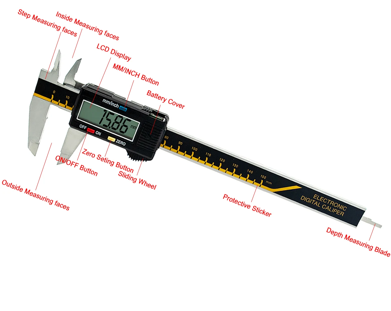 Stainless Steel Electronic Lcd 0-300mm Digital Vernier Calipers