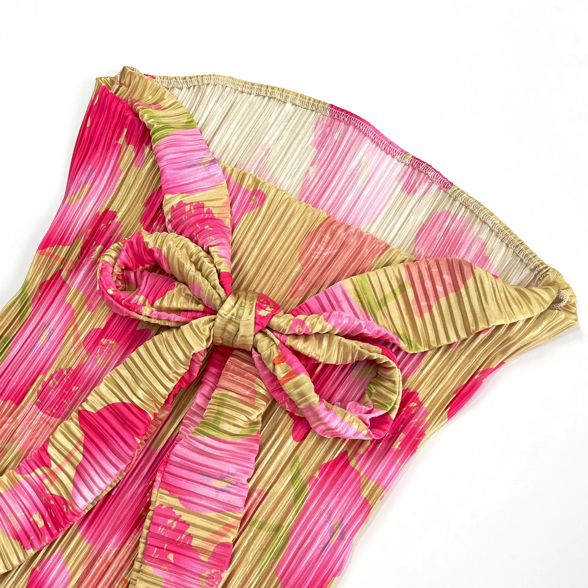 2024 European American  explosion-top print pleated slimming bow long dress