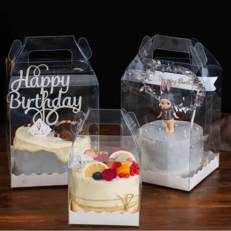 Transparent No Glue-free Bakery Mini Plastic Packaging PET cake box For 4-inch Small Cakes