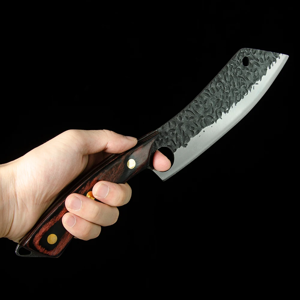 Xingye Factory Customized Logo Full Tang Handle Finger Hole 8 Inch Stainless Steel Meat Cutting Chinese Kebab Fish Slicing Knife