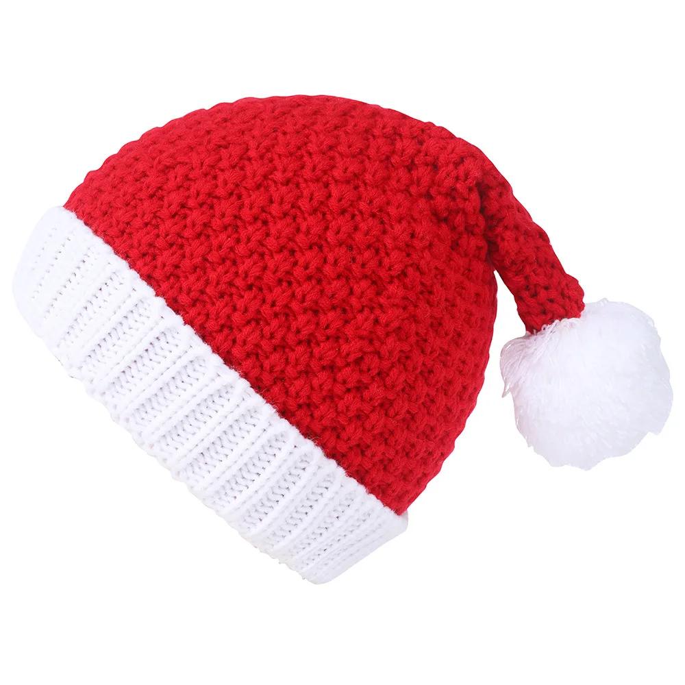 Christmas Knit Hat Soft Slouchy Warm Winter Beanie Crochet Pom Ball Knitted Cap White Red for Kids Men Women