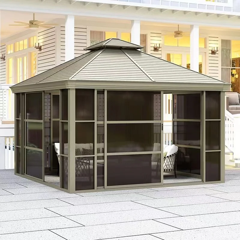 Summer sale big frame garden doors houses steel prefab aluminum alloy green greenhouses container glass house