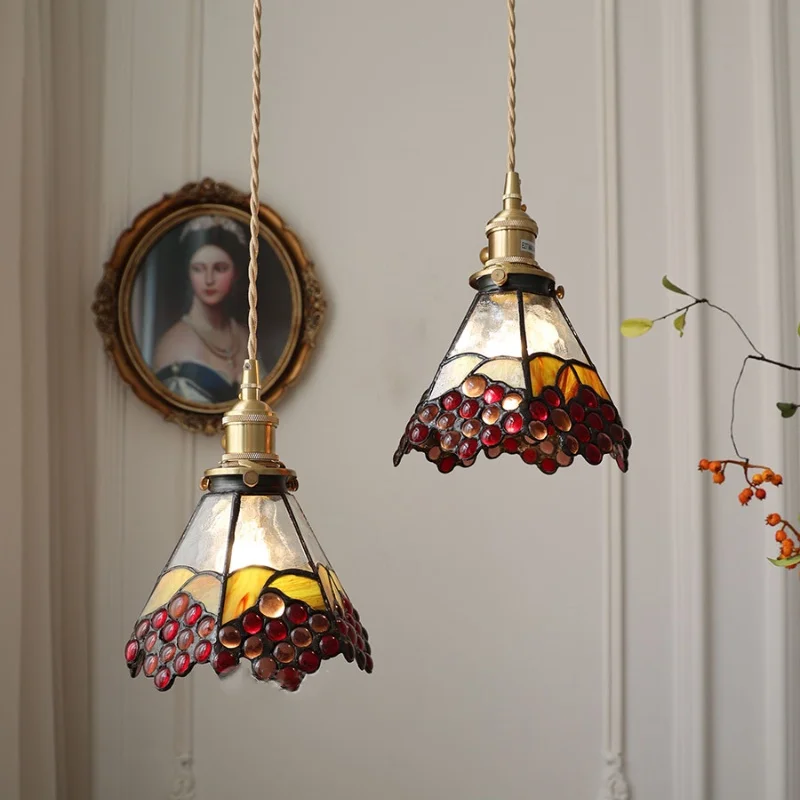 Creative Restaurant Bar Cafe Country Lights Vintage Bedroom Chandelier Handcrafted colored grape glass Dining room Chandelier
