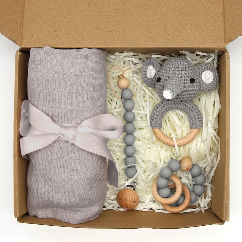 Custom DIY Collocation Baby Gift Set Rattle Socks Bib Headband Pacifier Clip Teether Baby towel Swaddle blanket Baby Stuff