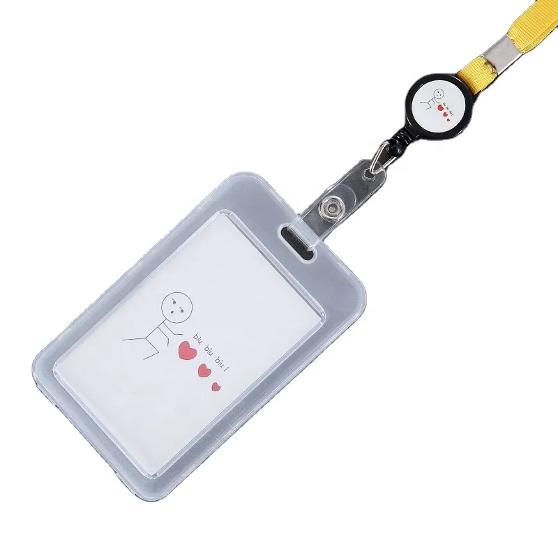 Korean version PVC transparent card cover with telescopic hanging rope cartoon cute certificate card cover student bus meal card
