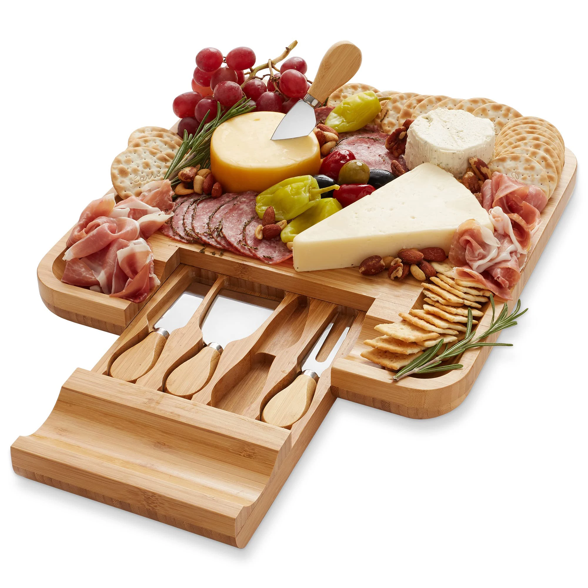 Hot Selling Large Charcuterie Board Set Bamboo Custom Cutting Board Meat Platter Serving Cheese Boards With Knife Set