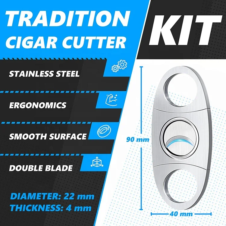 Hot-selling custom 3 pack cigar cutter set contained stainless steel guillotine enlarge V-Cut cigar punch