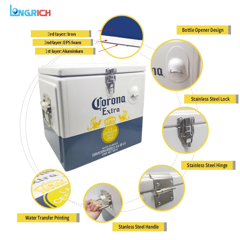 Custom logo brand portable beer outdoor restaurant freezer table retro cooler box