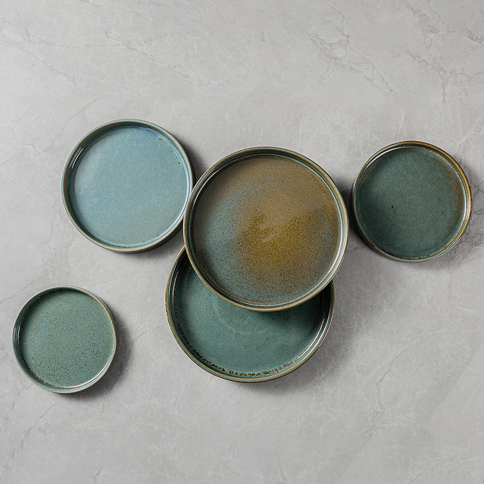 High Quality Speckle Ceramic Dinner Set Ideal For Use Restaurant Hotel Country Club Porcelain Cheap Bulk Dinner Rustic Plates