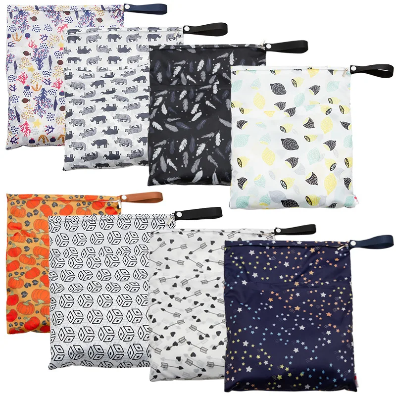 Infant Nappies Stacker Sack Zipper Waterproof Diapers Sacks Wet Dry Cloth Storage Bag Printing Portable Baby Diaper Bags