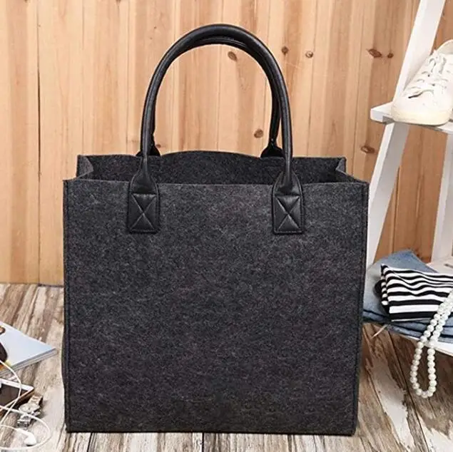 Wholesale printed wool felt bags custom logo dark grey felt tote bag felt shopping bag