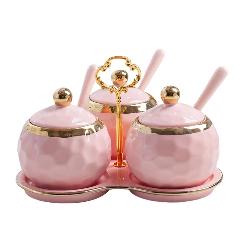 Creative ceramic Kitchen Storage conisters Porcelain Salt /Sugar / Spice / Pepper Spice Jars with tray